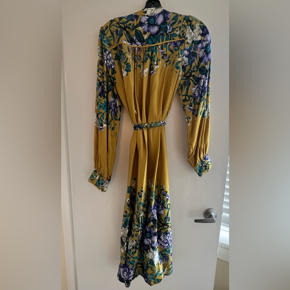 By Anthropologie Midi Shirt Dress in Yellow Gold and Blue Floral- Size Small - Picture 7 of 9